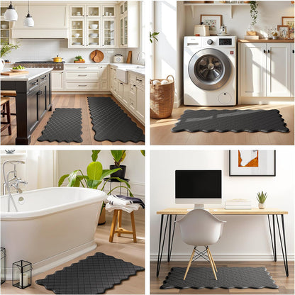 2Pcs PVC Kitchen Mat Set-Black