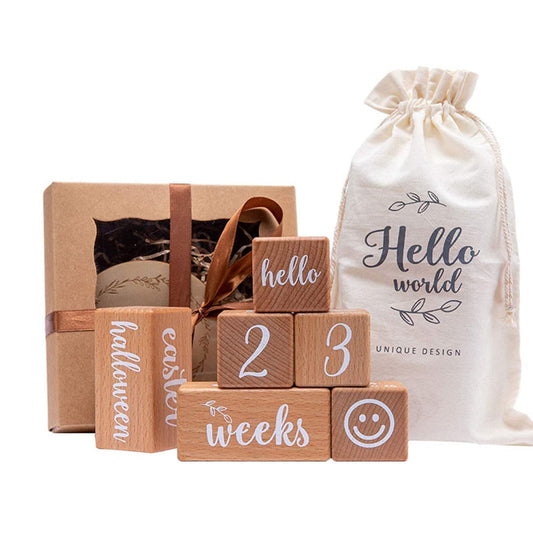 6Pcs Set Wooden Baby Milestone Blocks Cute Photo Props for Baby Shower Keepsake