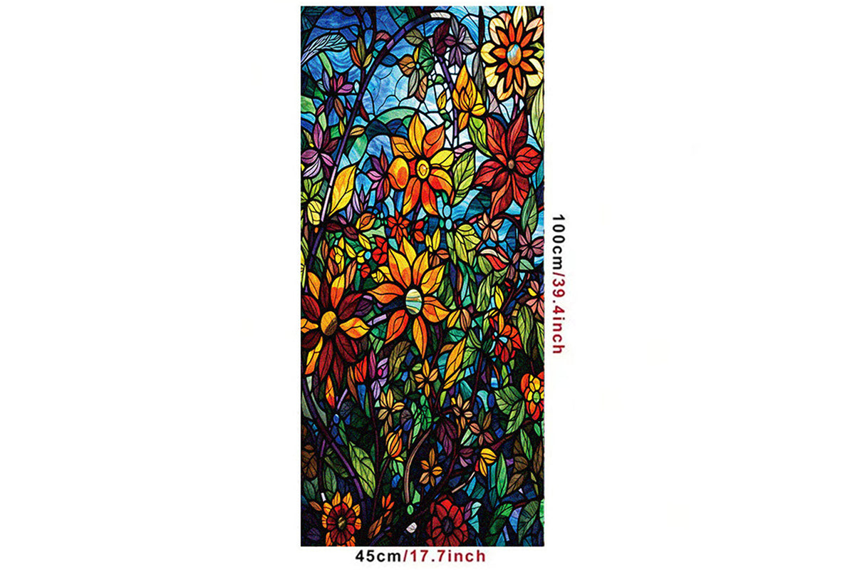 2Pcs Static Cling Windows Film Frosted Stained Glass Stickers Flower Decor