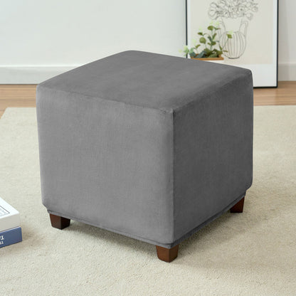 High Stretch Silver Fox Velvet Square Footstool Cover Machine Washable - Dark Grey