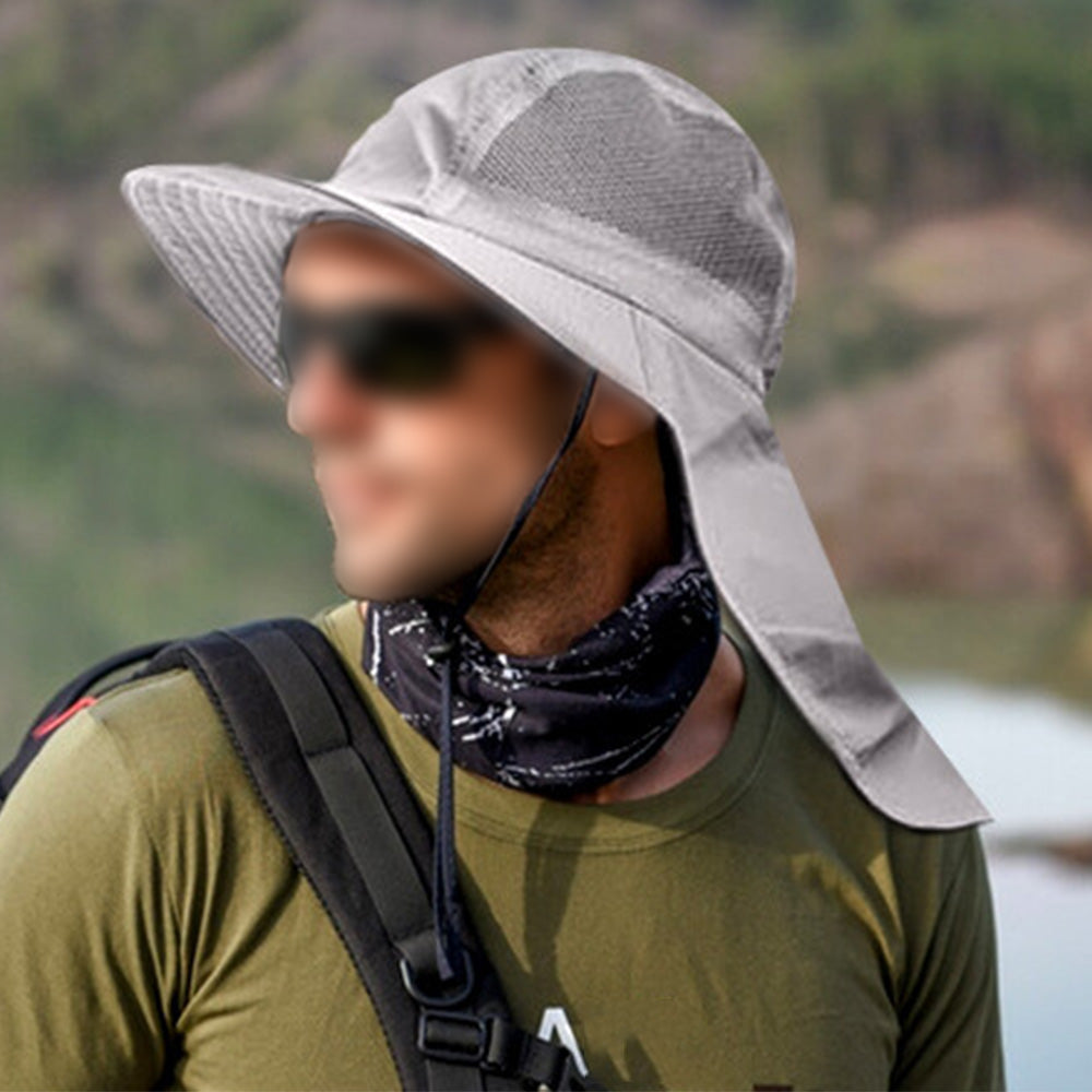 Unisex Wide Brim Sun Hat with Neck Flap UV Protection Fishing Cap for Outdoor Hiking Light Gray