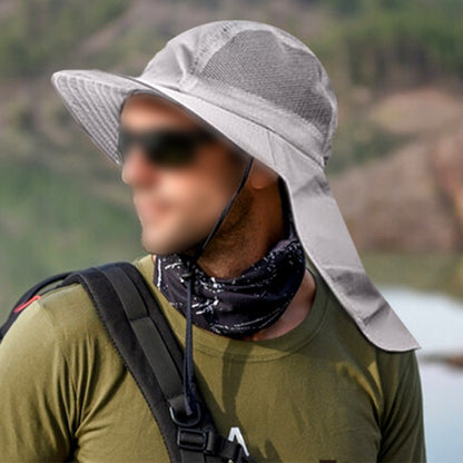 Unisex Wide Brim Sun Hat with Neck Flap UV Protection Fishing Cap for Outdoor Hiking Light Gray