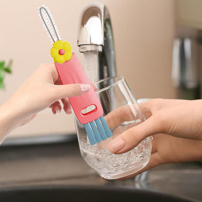 3 in 1 Cup Lid Cleaning Brush Crevice Cleaning Brush for Bottle Gap Tight Spaces Cup Red