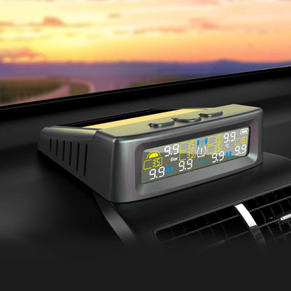 USB/Solar Powered TPMS Tire Pressure Monitor with LCD Display for for 6-Wheel Vehicles 0-9.9BAR/144PSI Range