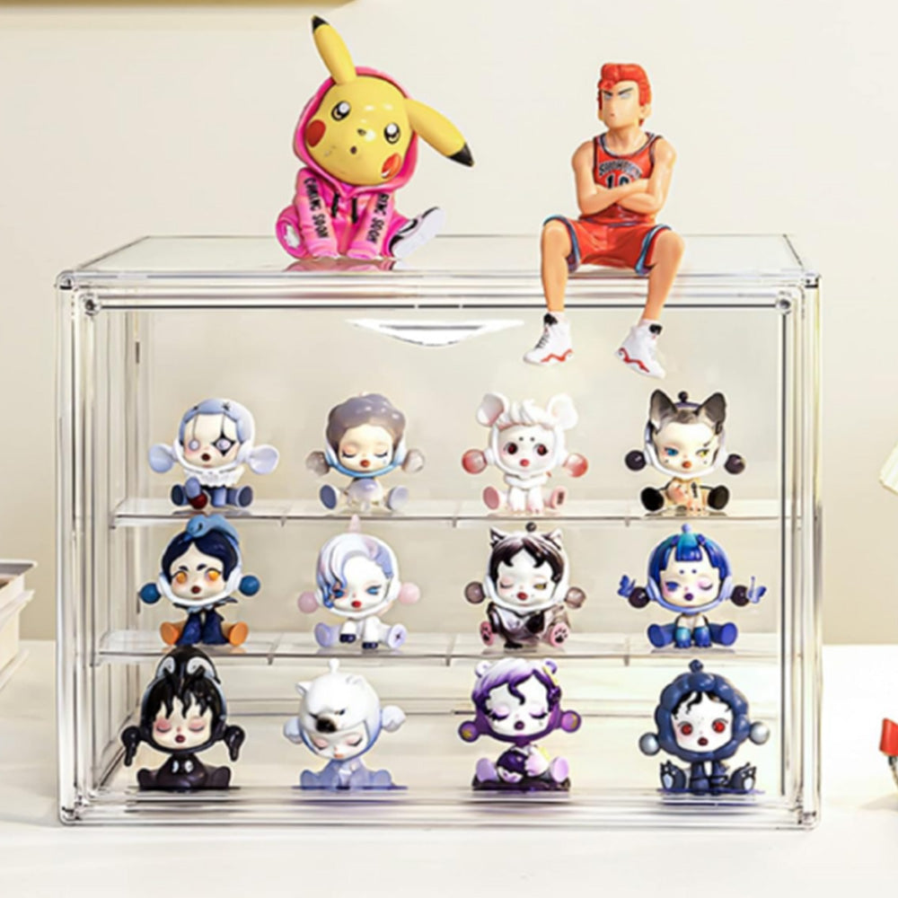 3-Tier Clear Display Case Dustproof Storage Box for Action Figures Collectibles Model Toys White
