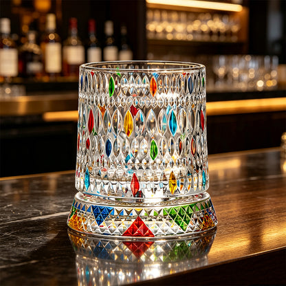 270ml Rotating Whiskey Glass Hand Painted Whiskey Tumbler - Round