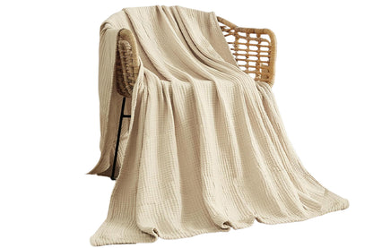 Cotton Muslin Blanket Breathable Soft Muslin Throw Blanket for Adults -Beige
