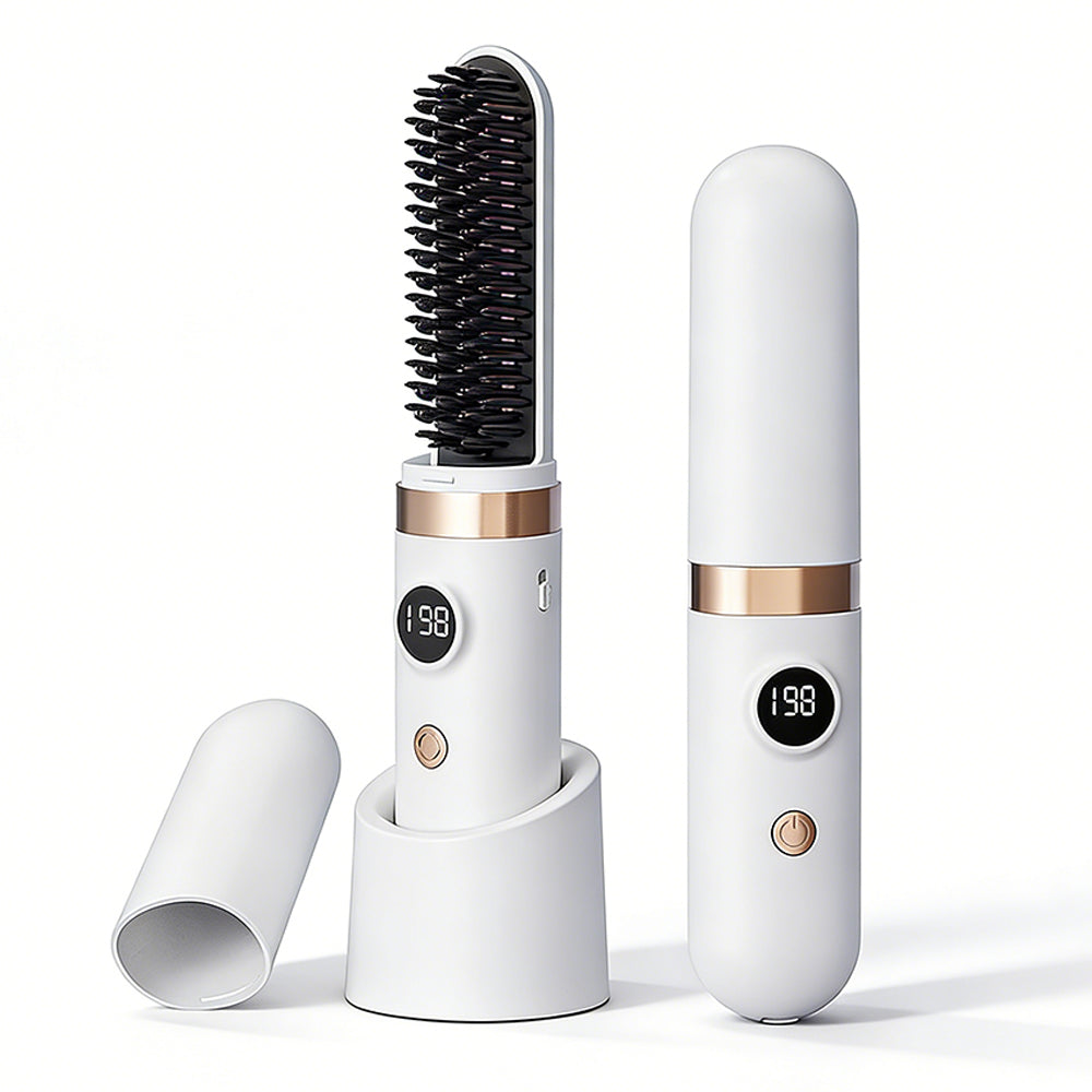 Hair Straightener Brush with Base-White