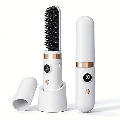 Hair Straightener Brush with Base-White