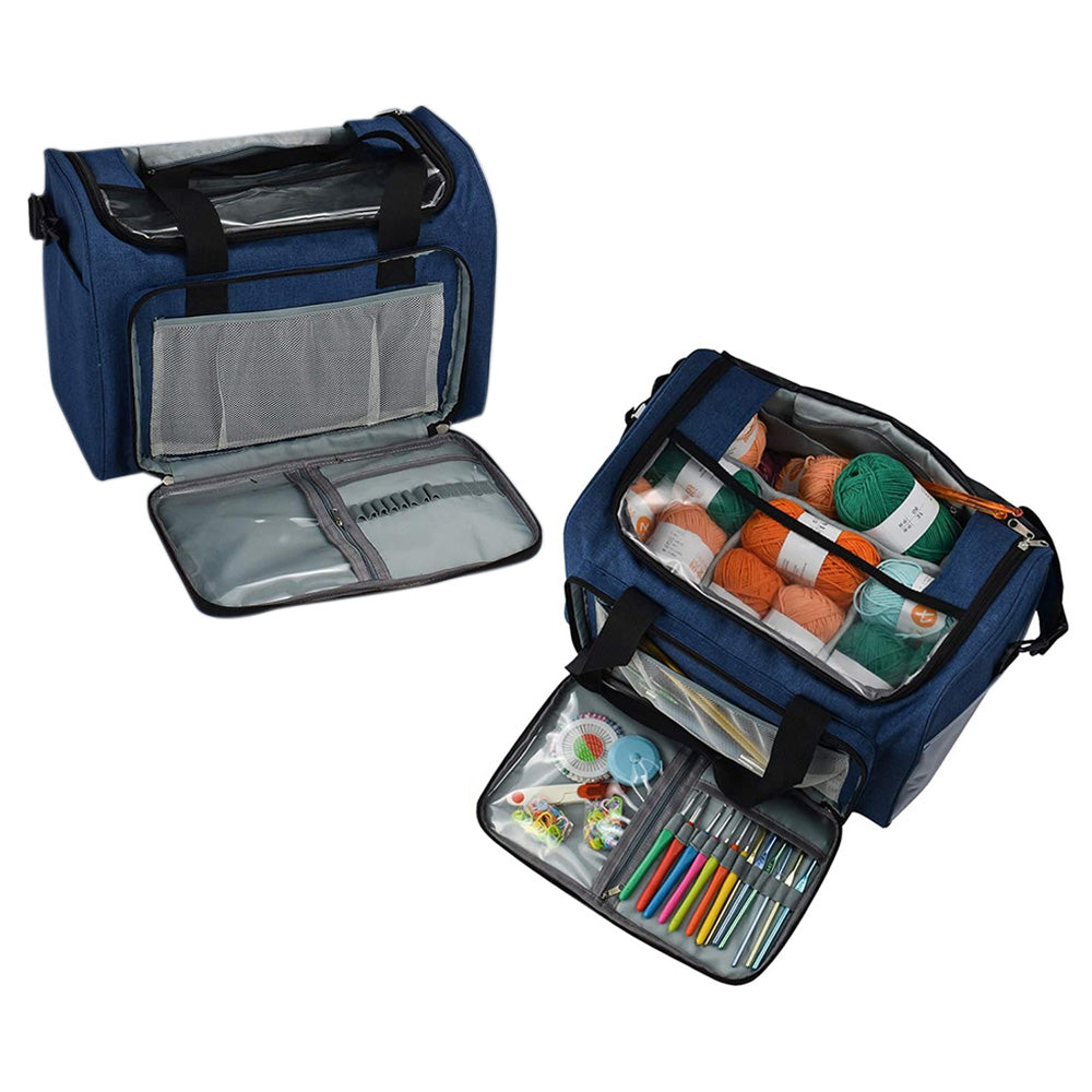 Knitting Storage Bag Wool Tote Crichet Hook Needles Accessories Organizer-Blue