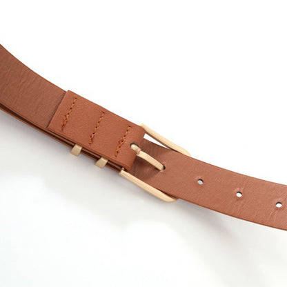 Women PU Leather Waist Belt Gold Pin Buckle Casual Belt for Jeans Dress-Camel