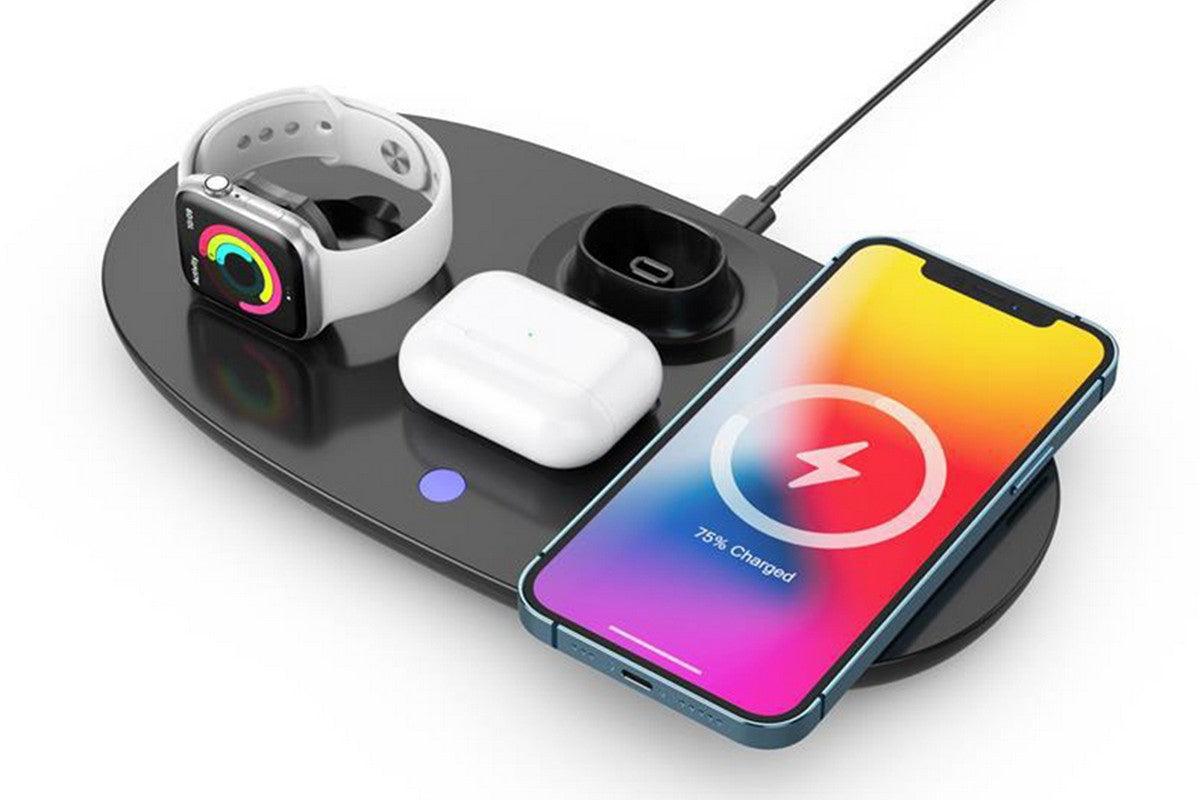 Wireless Charging Station 4-in-1 Qi Fast Charger Charging Dock Stand for iPhone Samsung Galaxy -Black