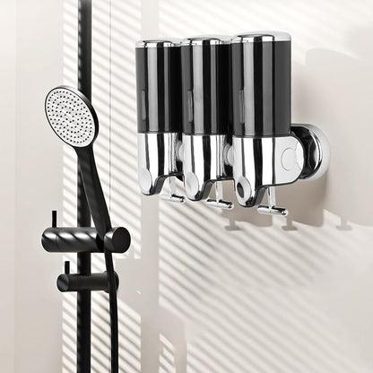 3-Chamber Shower Soap Dispenser Wall-Mounted Shampoo and Conditioner Dispenser with Visible Window Black
