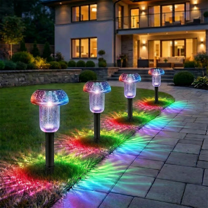 4 Piece Solar Mushroom Rhinestone Ground Stake Lights - Mixed Color