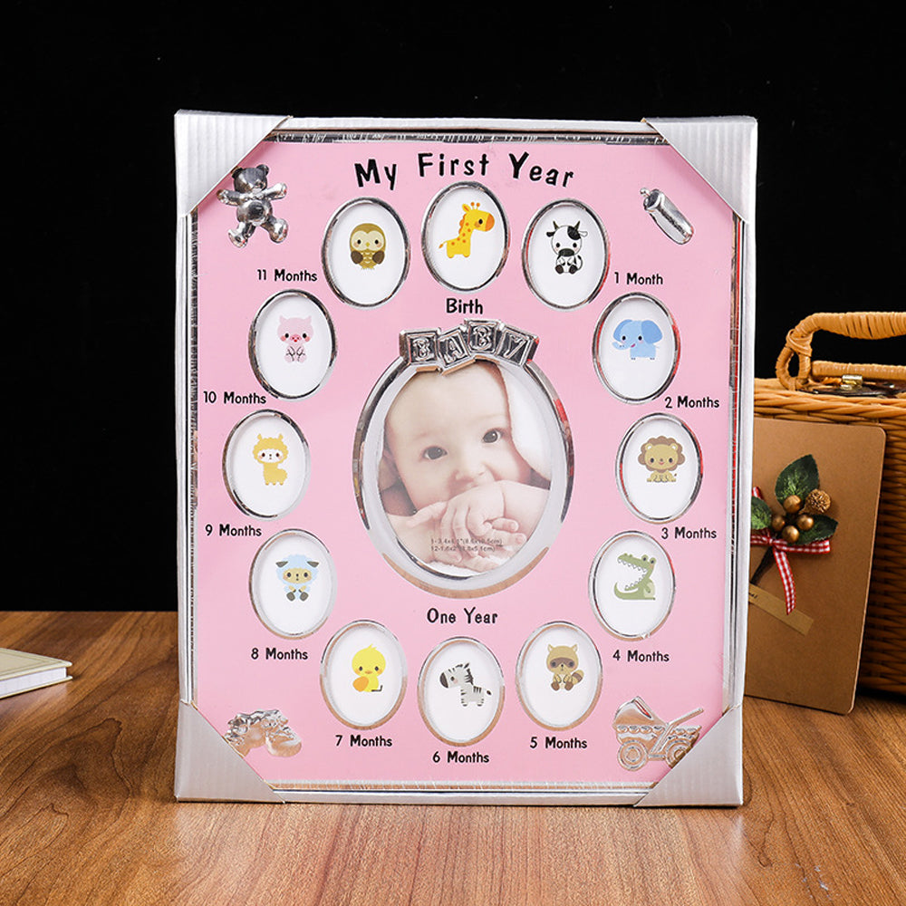 Baby's First Year Picture Photo Frame Newborn Baby Shower Gift Pink