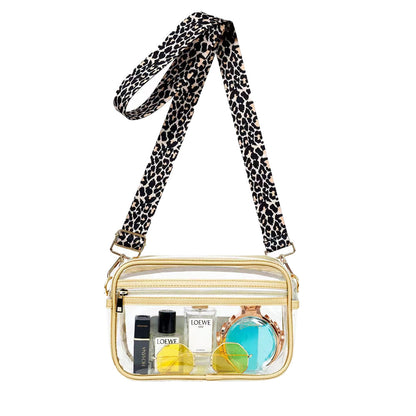 Clear Crossbody Bag Sling Purse Makeup Storage Bag Concert Messenger Bag with Removable Strap Gold