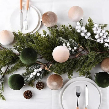 15Pcs Set Christmas Tree Ornaments 6cm Velvet Balls Xmas Decorations Green