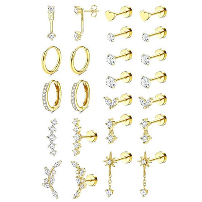 12 Pairs Women Earrings Studs and Hoops Set Fashion Cartilage Stackable Jewelry-Gold