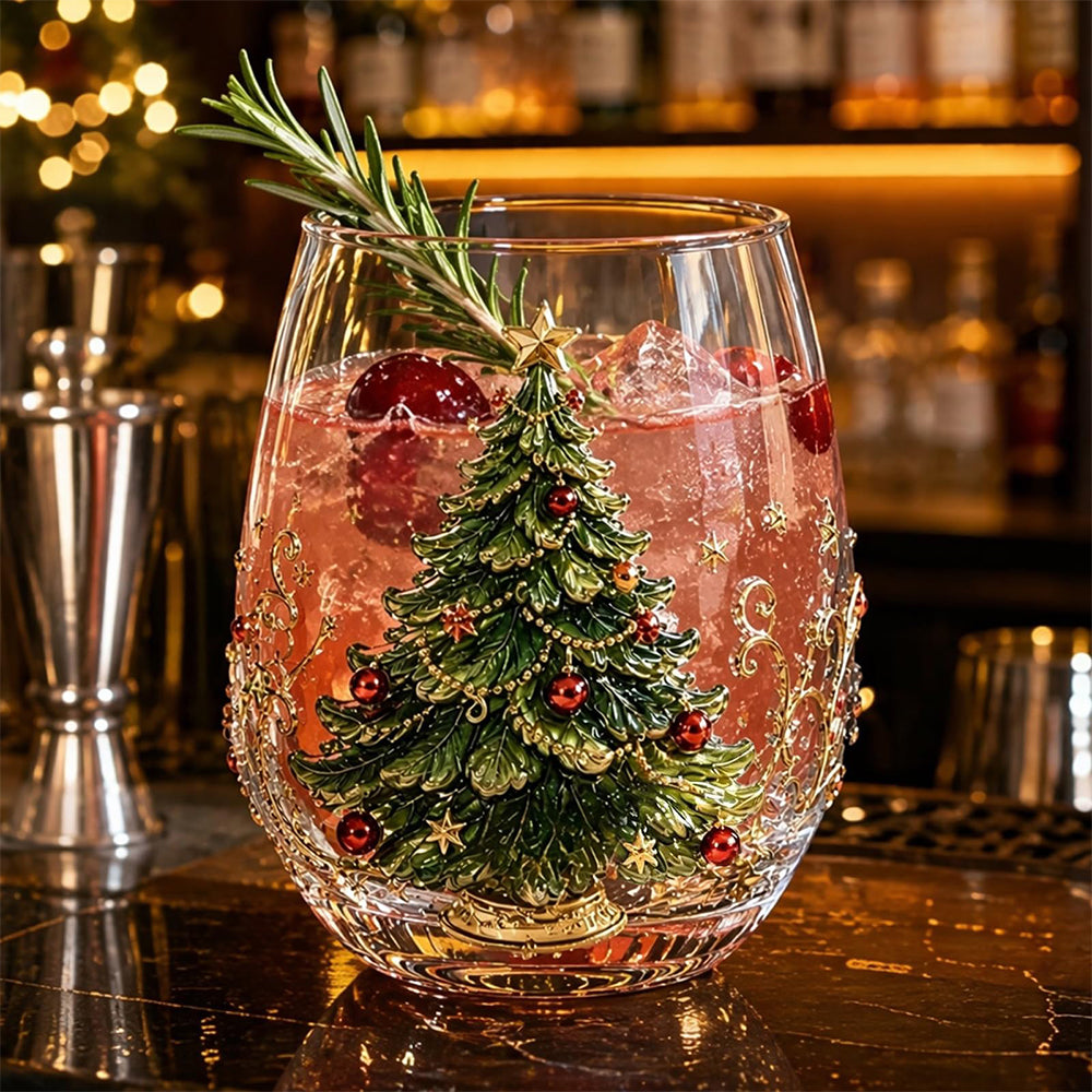 Christmas Embossed Whiskey Glass Christmas Whiskey Glass - Christmas Tree