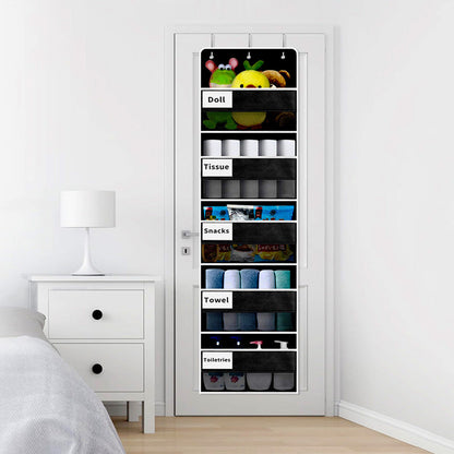 5-Tier Over the Door Storage Organizer with 10 Side Mesh Pockets Hanging Organizer with Clear Windows Black