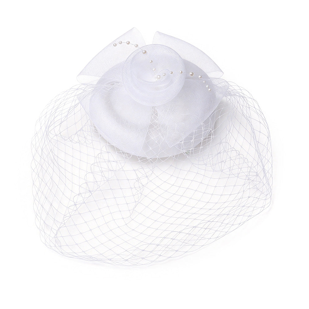 Vintage Mesh Rose Birdcage Veil Bridal Hair Headpiece - White