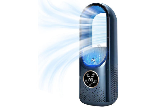 Desk Bladeless Fan with Humidifier USB-Powered Portable Air Conditioner Fan with LED Display-Blue