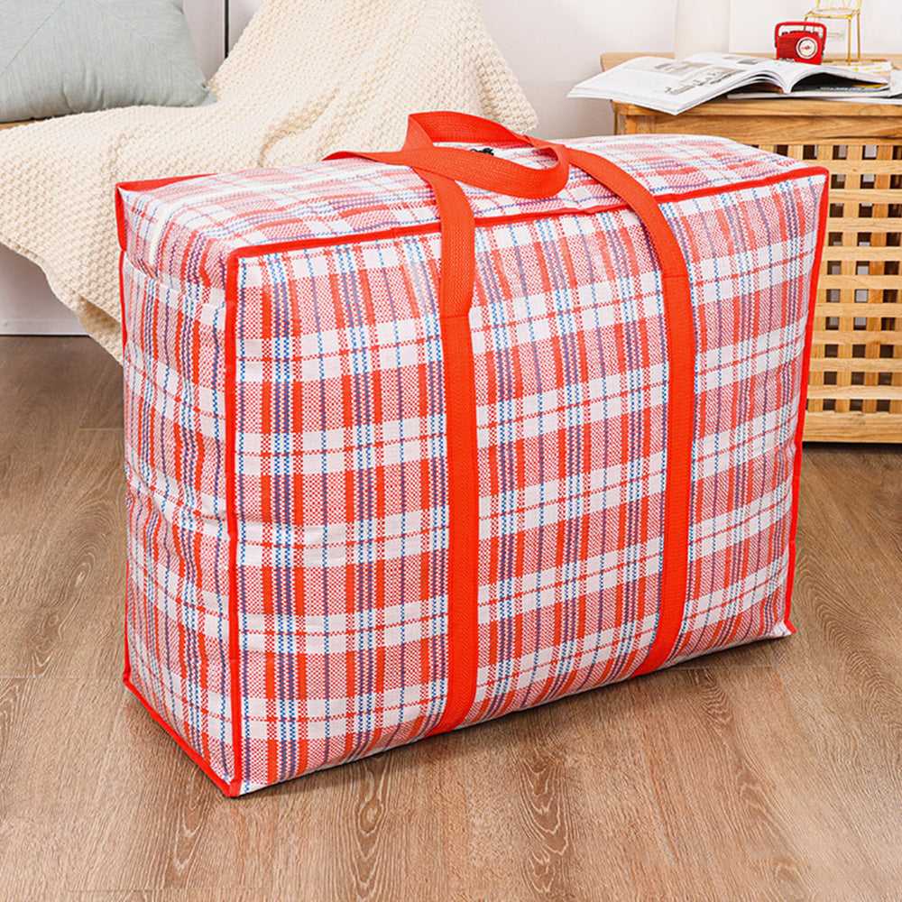 Large Stripe Storage Tote Bag Zipper Moving Bag Packing Supplies for Clothes Blanket Bedding Red