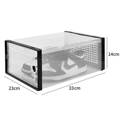 2 Pcs Clear Stackable Shoe Boxes Plastic Sneaker Containers for Closet Under Bed-Grey