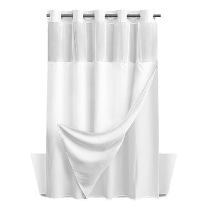No Hook Shower Curtain with Snap in Fabric Liner Set Waffle Textured Shower Curtain for Bathroom White