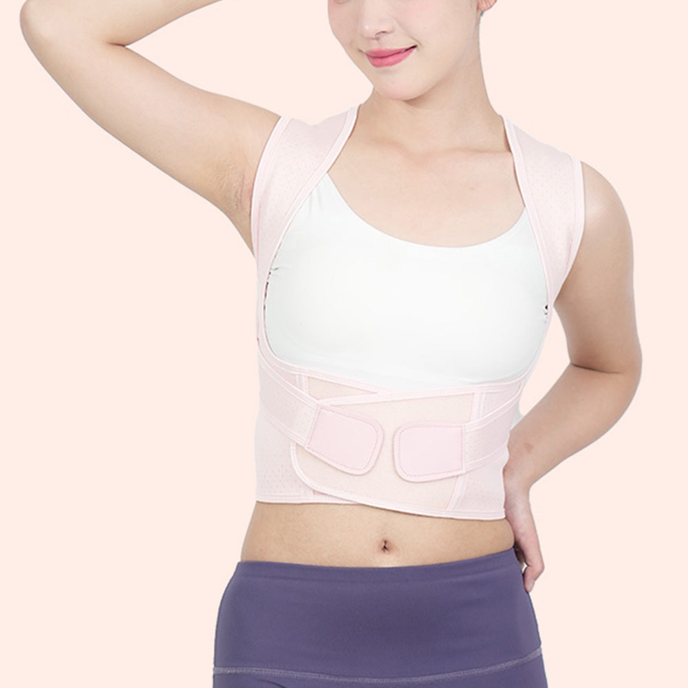 Adjustable Unisex Shoulder Brace Belt Low Back Support For Women Men-Pink