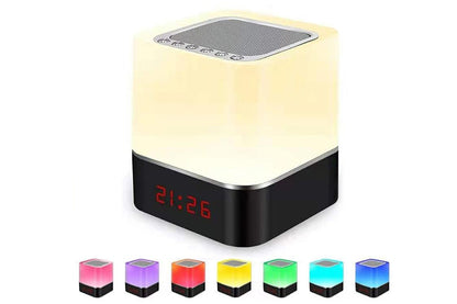 Bluetooth Music Speaker Alarm Clock Touch LED Night Light Desk Bedside Lamp