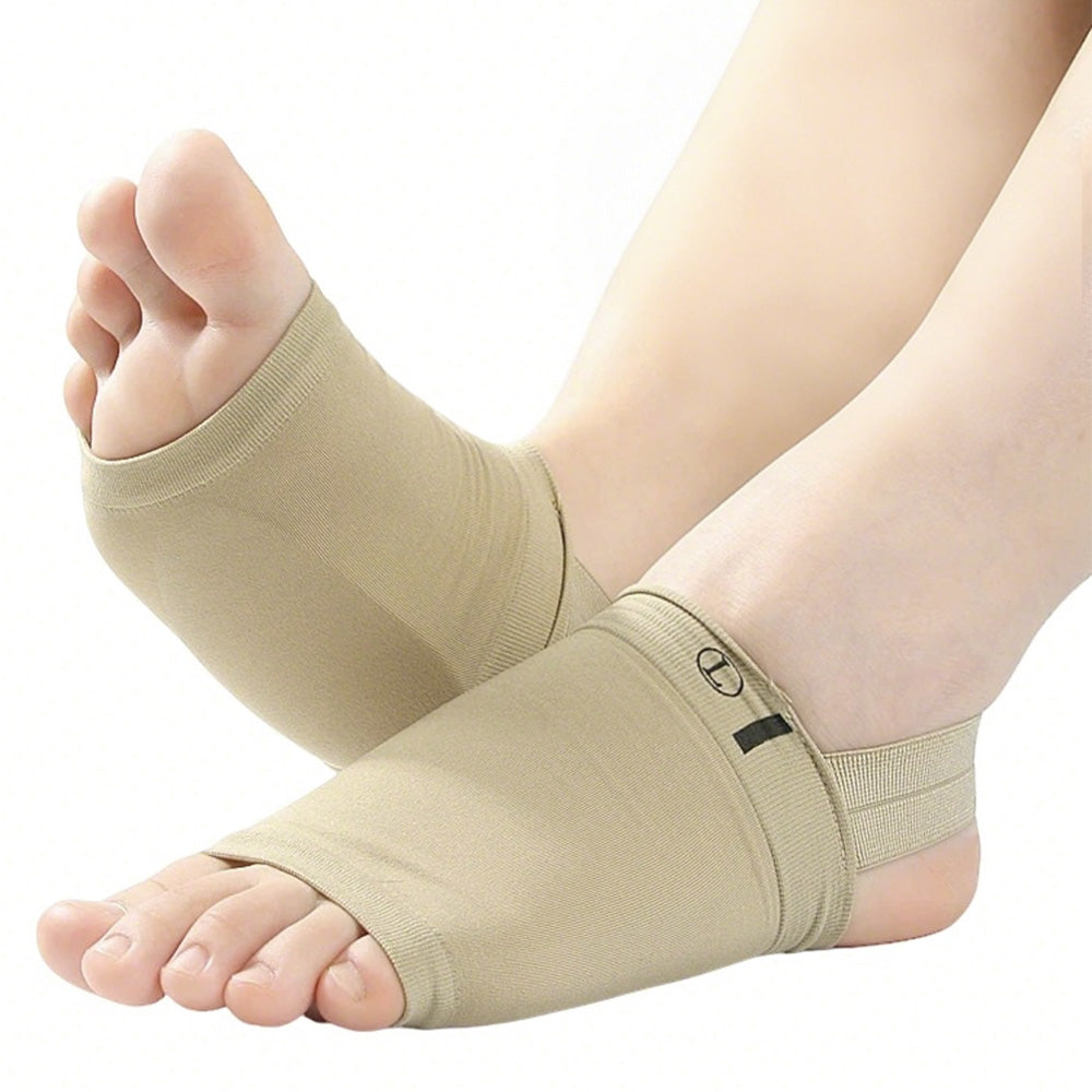 Arch Support Soft Pad Brace Sleeve Ankle Foot Wrap For Feet Flat-Khaki