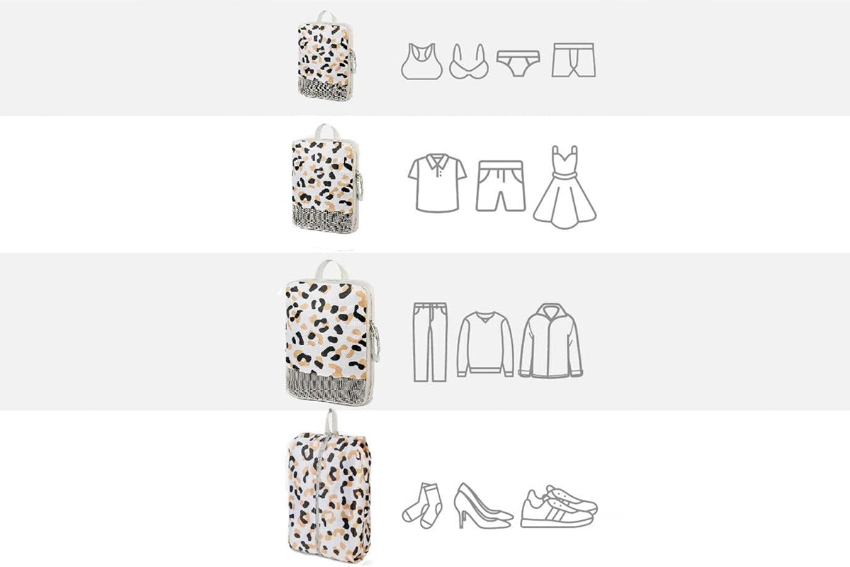 4 Pcs Travel Packing Cubes Set Space-Saving Expandable Compression Packing Cubes -Leopard?Print