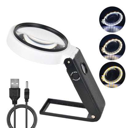 25X and 10X Magnifying Glass with LED Light Foldable Handheld Magnifier for Reading Jewelry Inspection Close Work