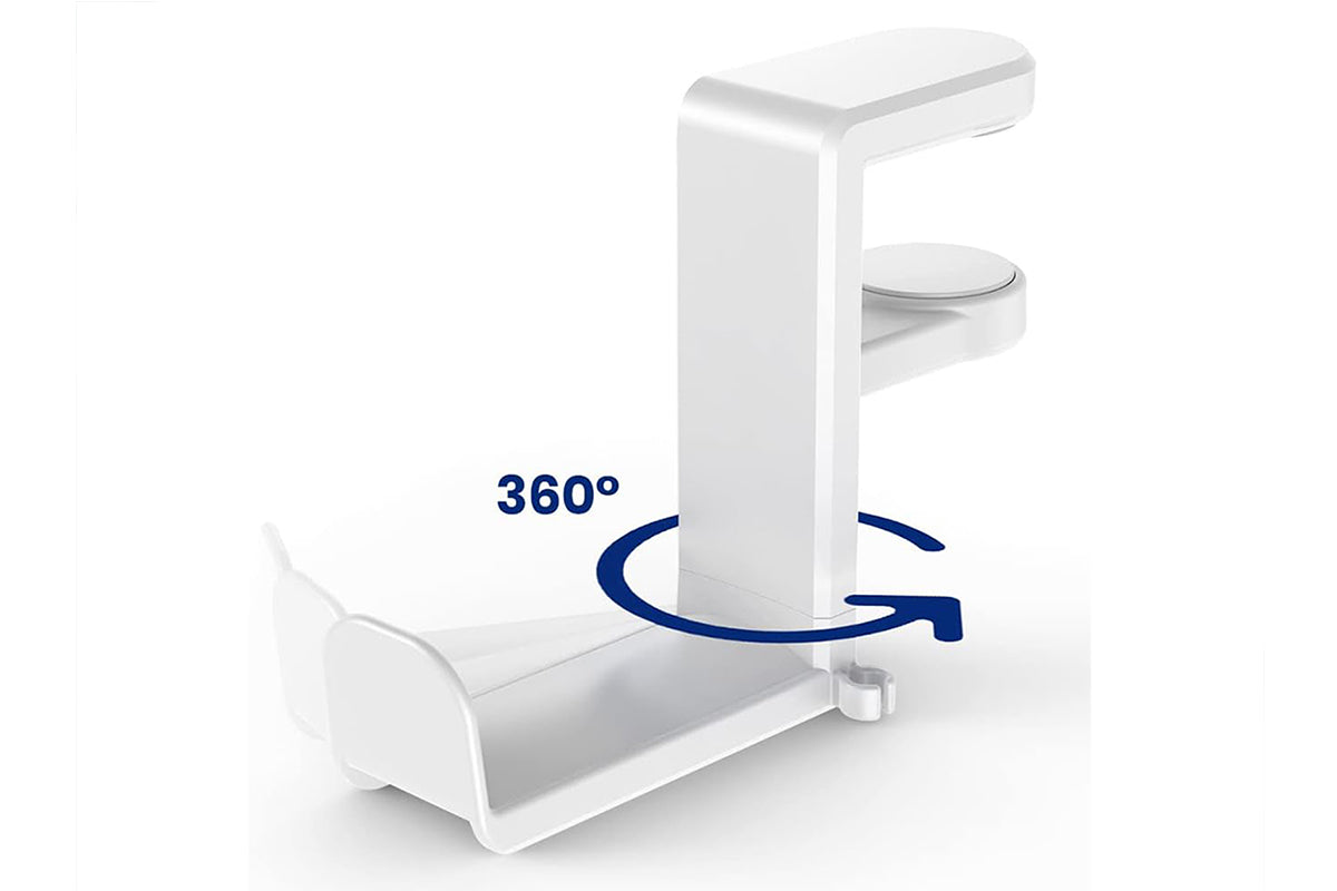 Headset Holder Headphone Hook Rotating Arm Under Desk Headphone Hanger -White