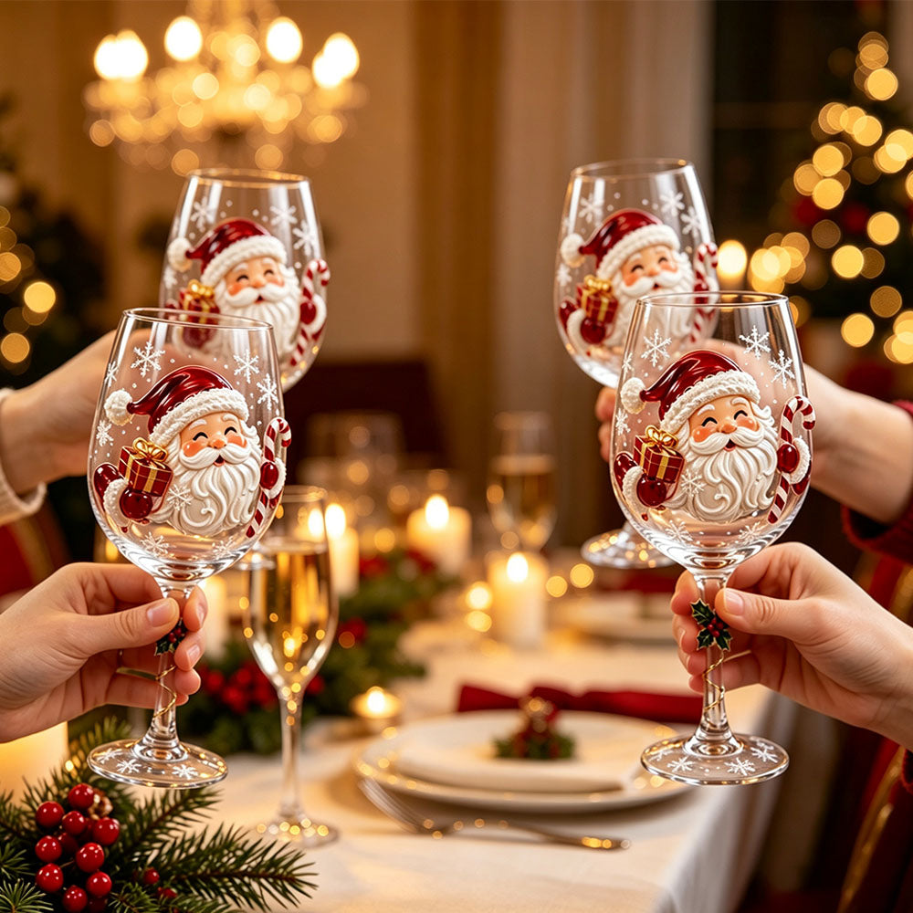 Christmas 3D Art Glass Goblet Holiday Decor Wine Cup - Santa Claus