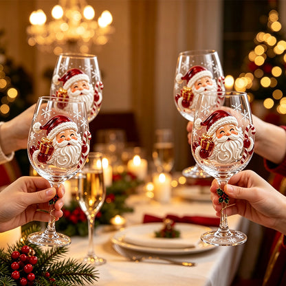 Christmas 3D Art Glass Goblet Holiday Decor Wine Cup - Santa Claus