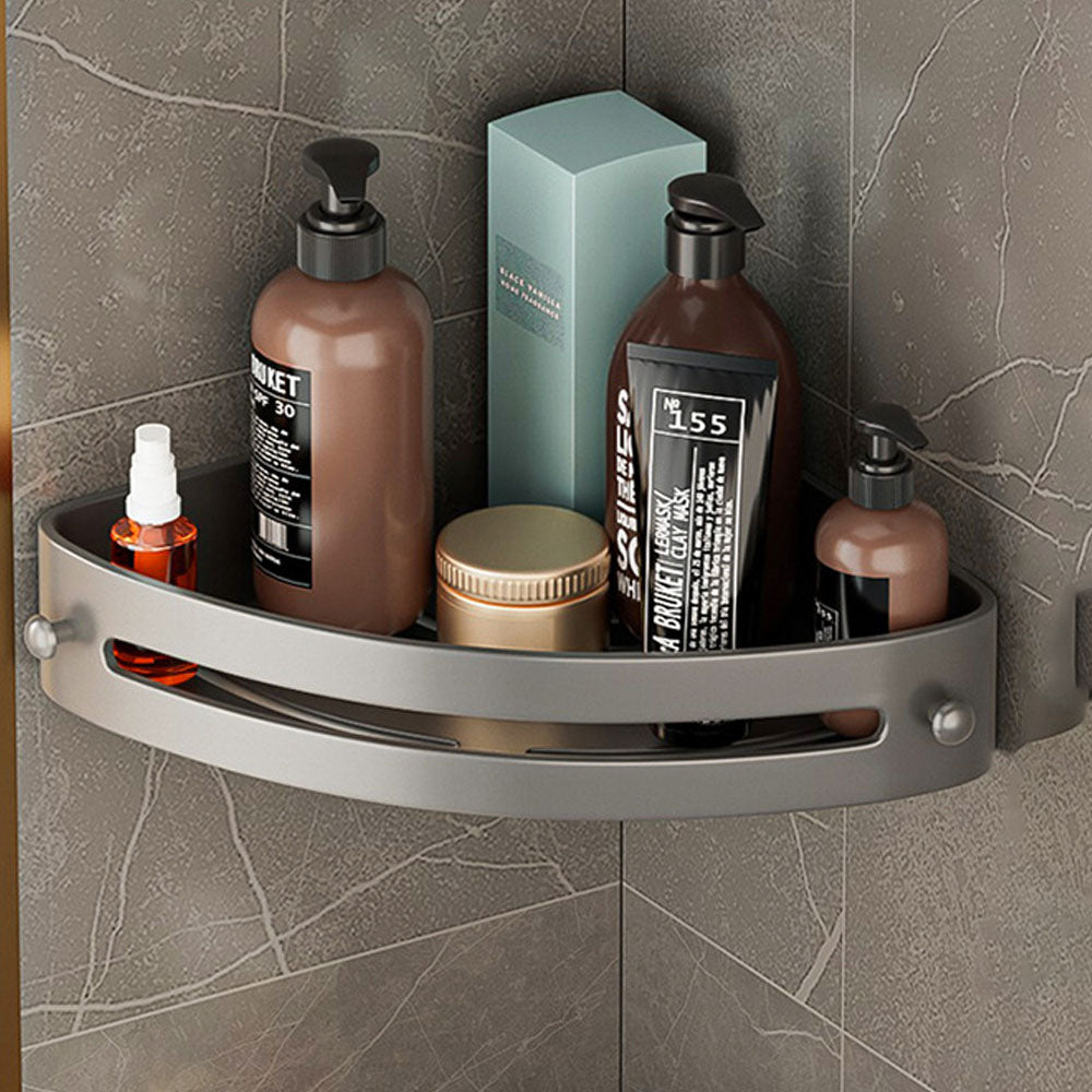 Corner Shower Caddy Punch-Free Wall Mounted Storage Shelf Organizer with Towel Rack for Bathroom Gray
