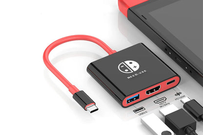 3-in-1 Dock for Nintendo Switch OLED TV Docking Station - Black and Red