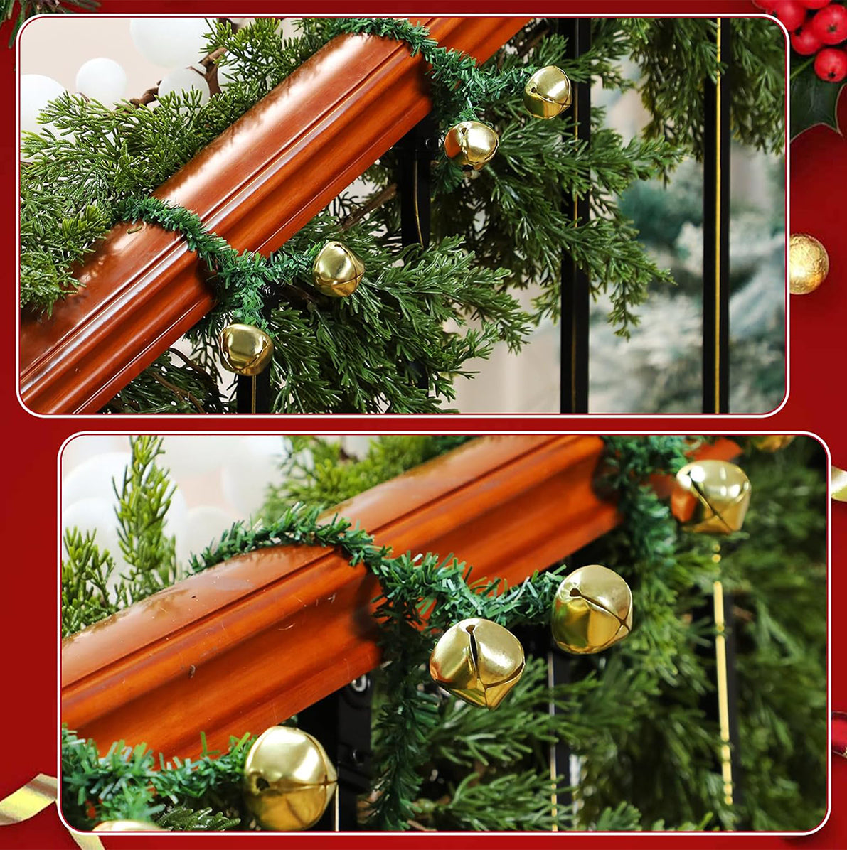 25 Christmas Wreath Twist Ties with Bells for Garland and Railings - Gold