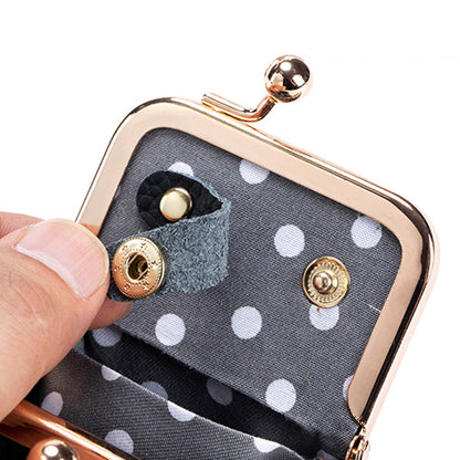 Mini Genuine Leather Jewelry Box Portable Vintage-Inspired Jewelry Case with Kiss Lock for Earring Ring Black