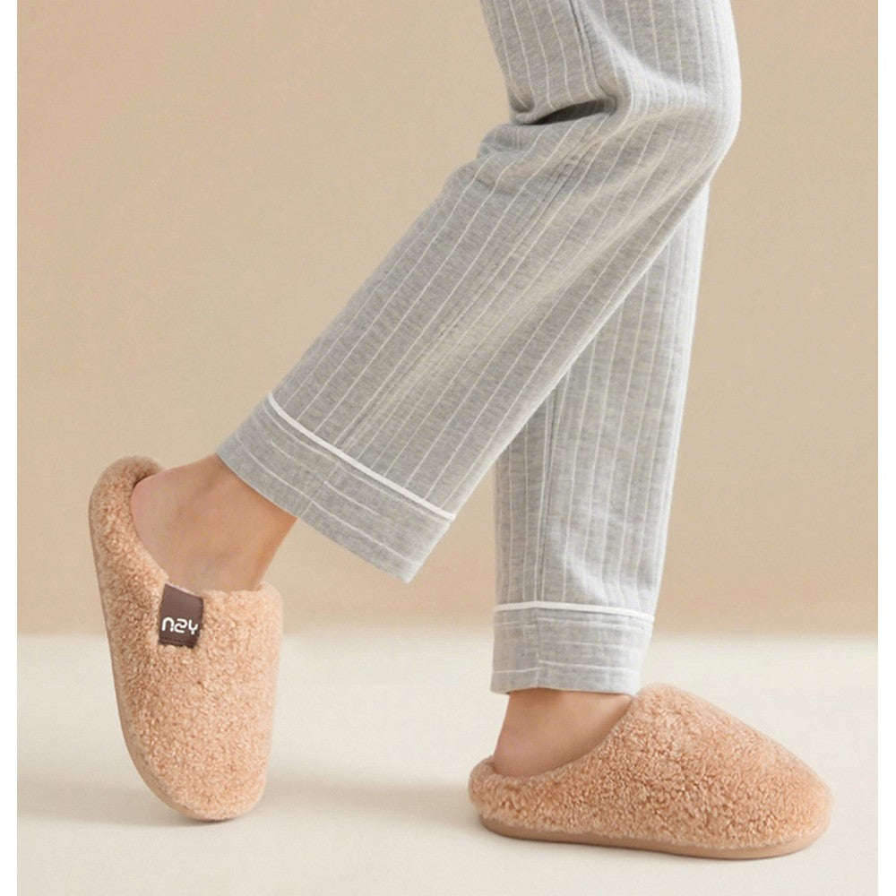 Women's Fuzzy Slip-on Slippers Comfy Lightweight House Scuff Slippers Closed Toe-Khaki