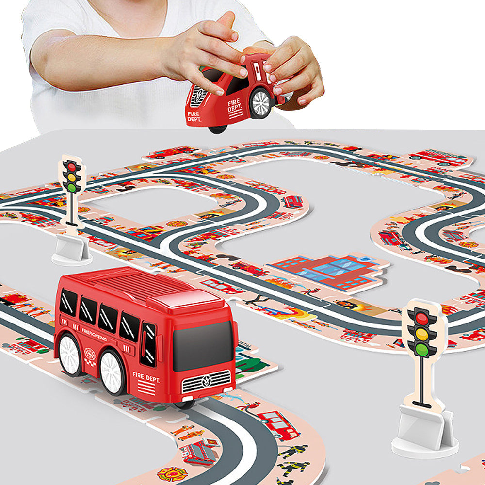 44-Piece DIY Assembling RailCar Set Puzzle Track Car Play Set RailCar Building Toys Educational Toys Red