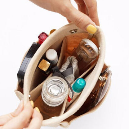 Women Organizer Bag Purse Insert Bag Felt Multi Pocket Travel Insert Organizer Handbag -Beige