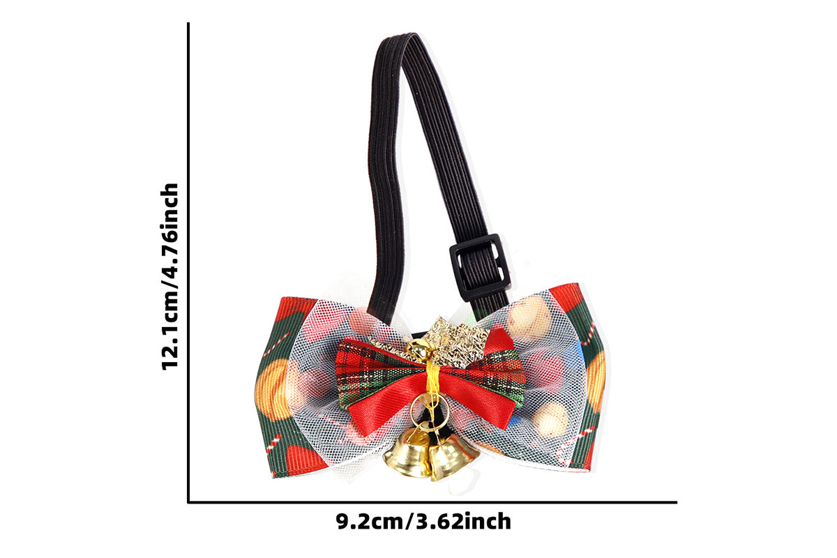 2Pcs Christmas Pet Bow Tie With Bell and Bow Dog Bow Tie Cat Kitten Plaid Collar-Style 3