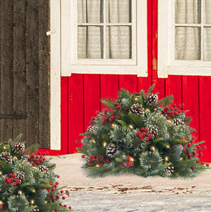 2 Piece Battery Lit Artificial Pine Christmas Planter Stake for Outdoor Decor