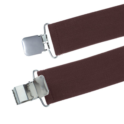 Mens X Back Elastic Suspenders with 4 Metal Clips - Coffee