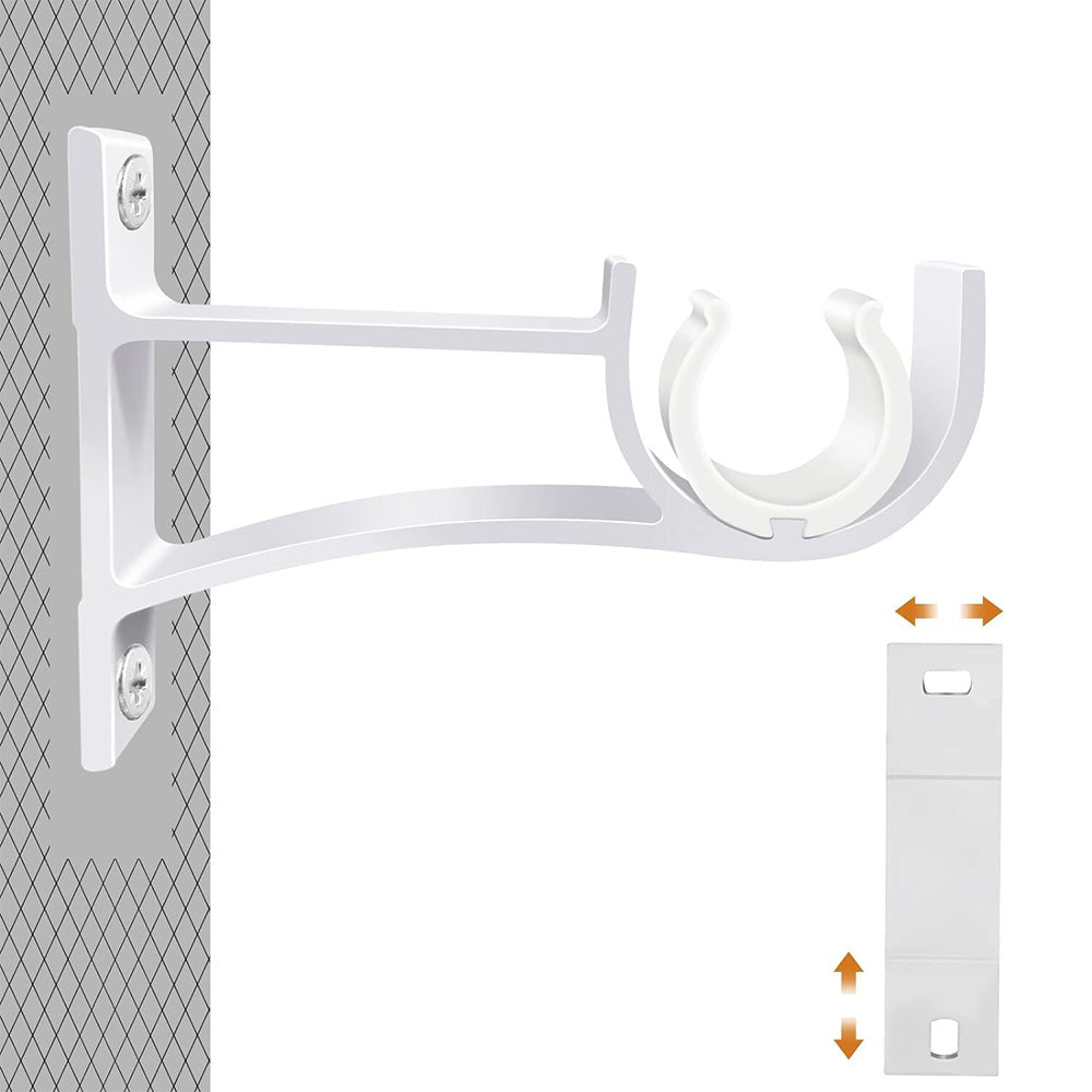 2 Piece Metal Support Curtain Rod Pole - White