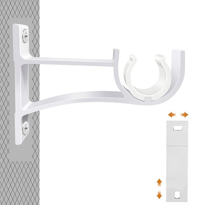 2 Piece Metal Support Curtain Rod Pole - White