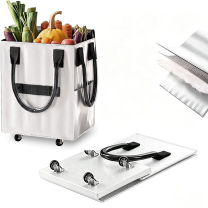 Reusable Grocery Bag Foldable Rolling Shopping Tote Bag - Silver